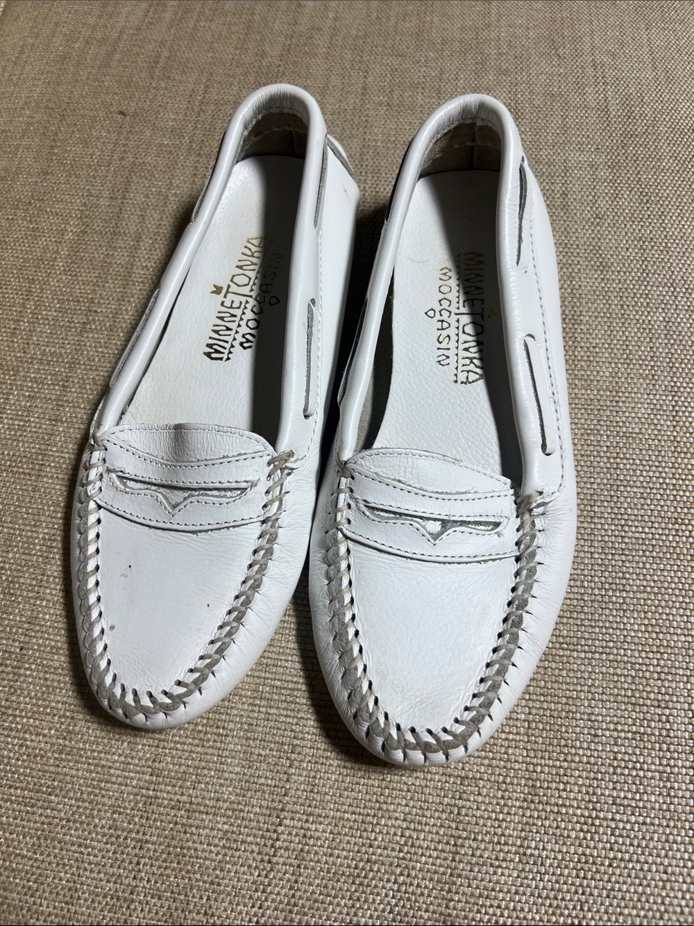 Minnetonka Moccasins. Size 8. White.